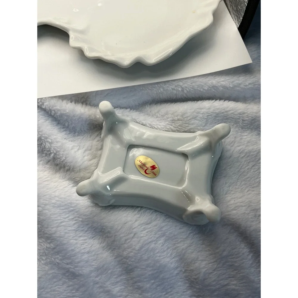 Vintage Maryland China Japan White Ironstone Vanity Set Art Nouveau Dresser Tray